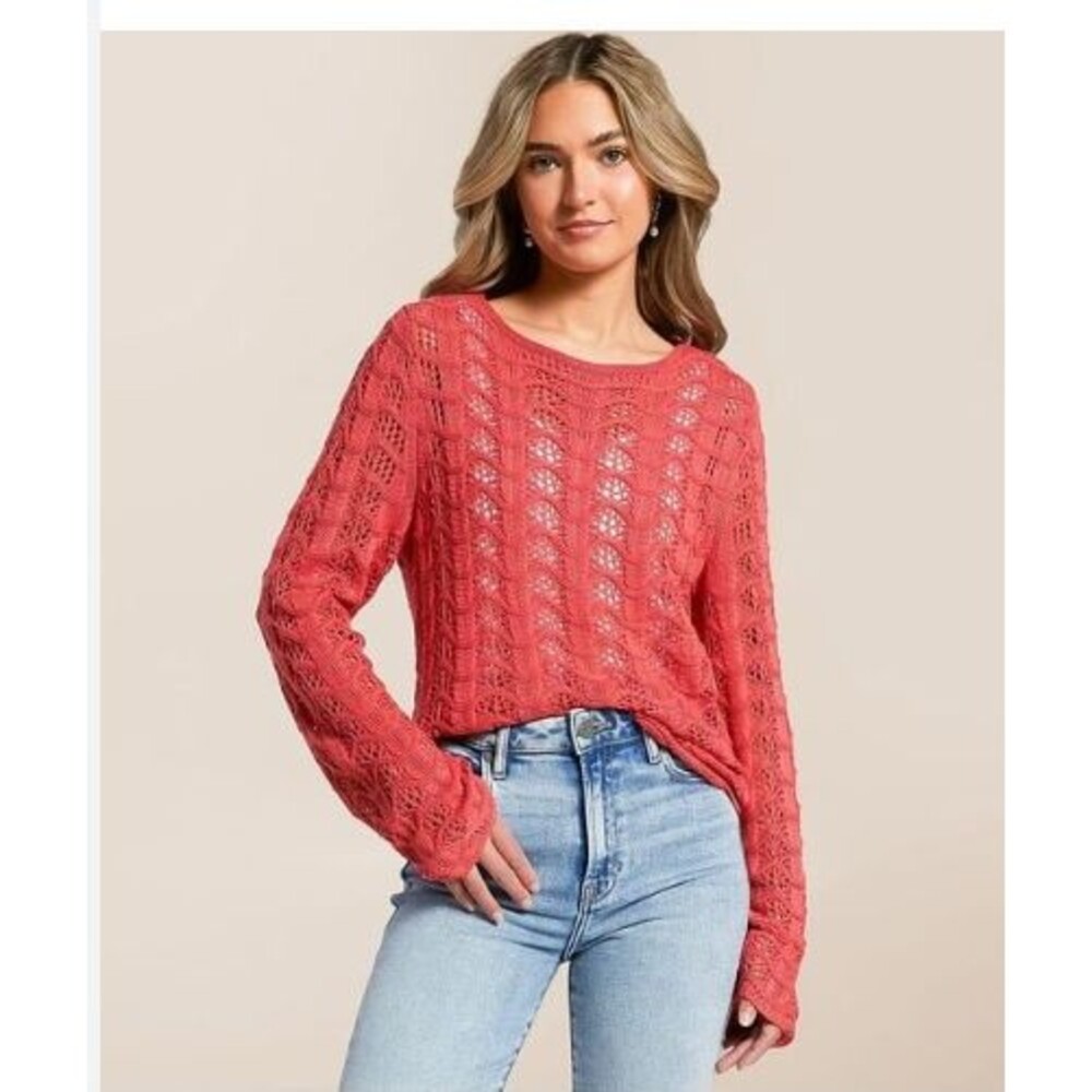 Z Supply Women's Red Azura Crochet Sweater Size XS
